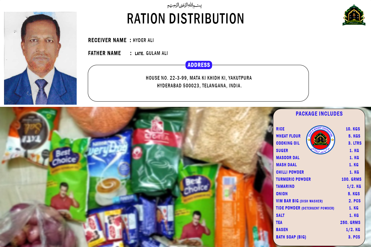 Raah-e-Najaat stepped in to provide a comprehensive Ration Kit to senior citizens